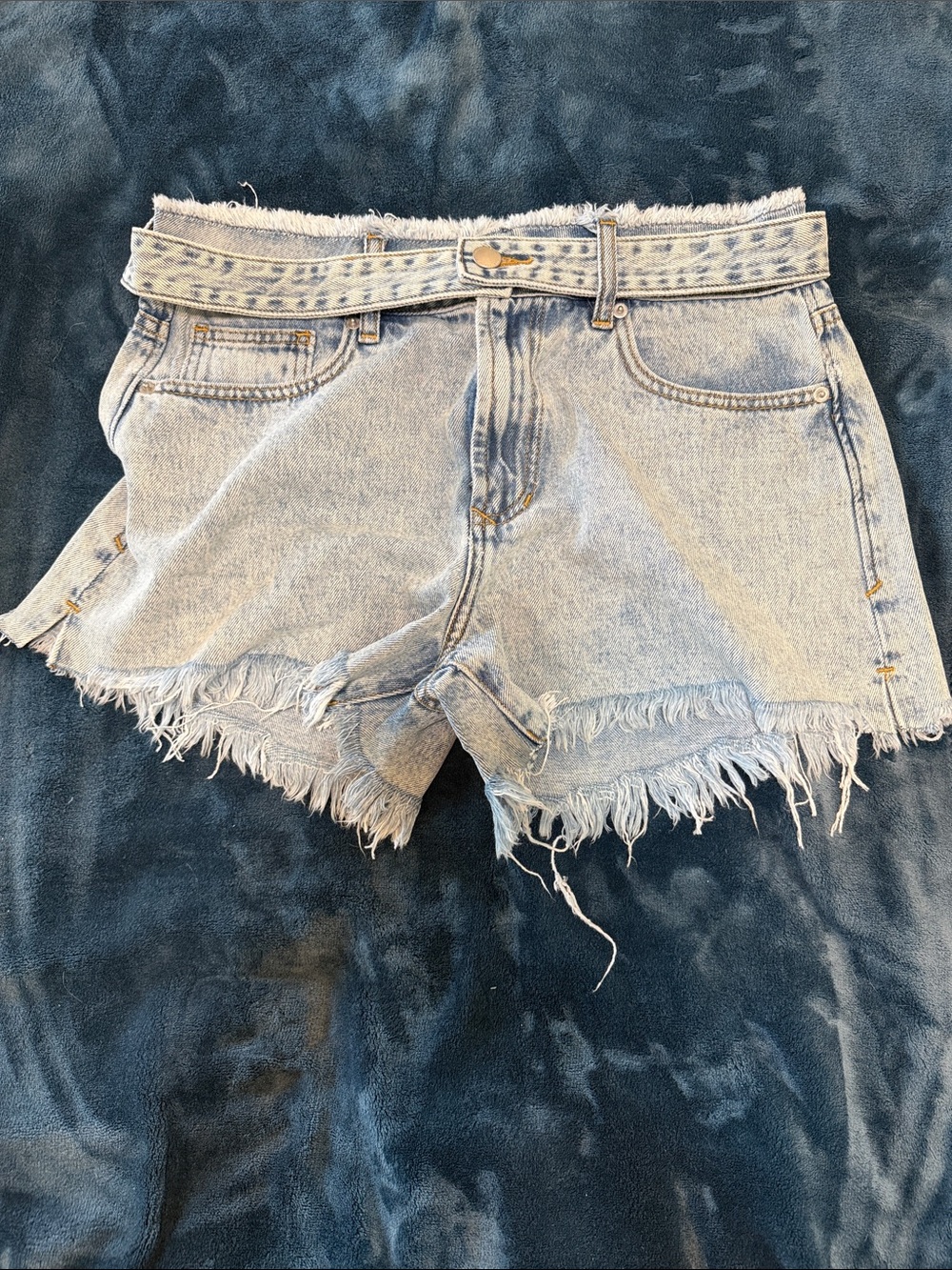 Dear John Light Blue Frayed Waistband Denim Shorts